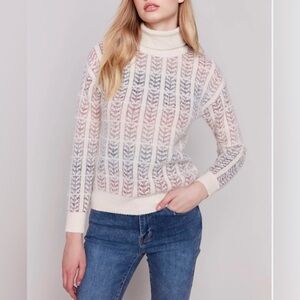 Charlie B. Women's Cream Ombre Jacquard Knit Turtleneck Cozy Sweater Size S